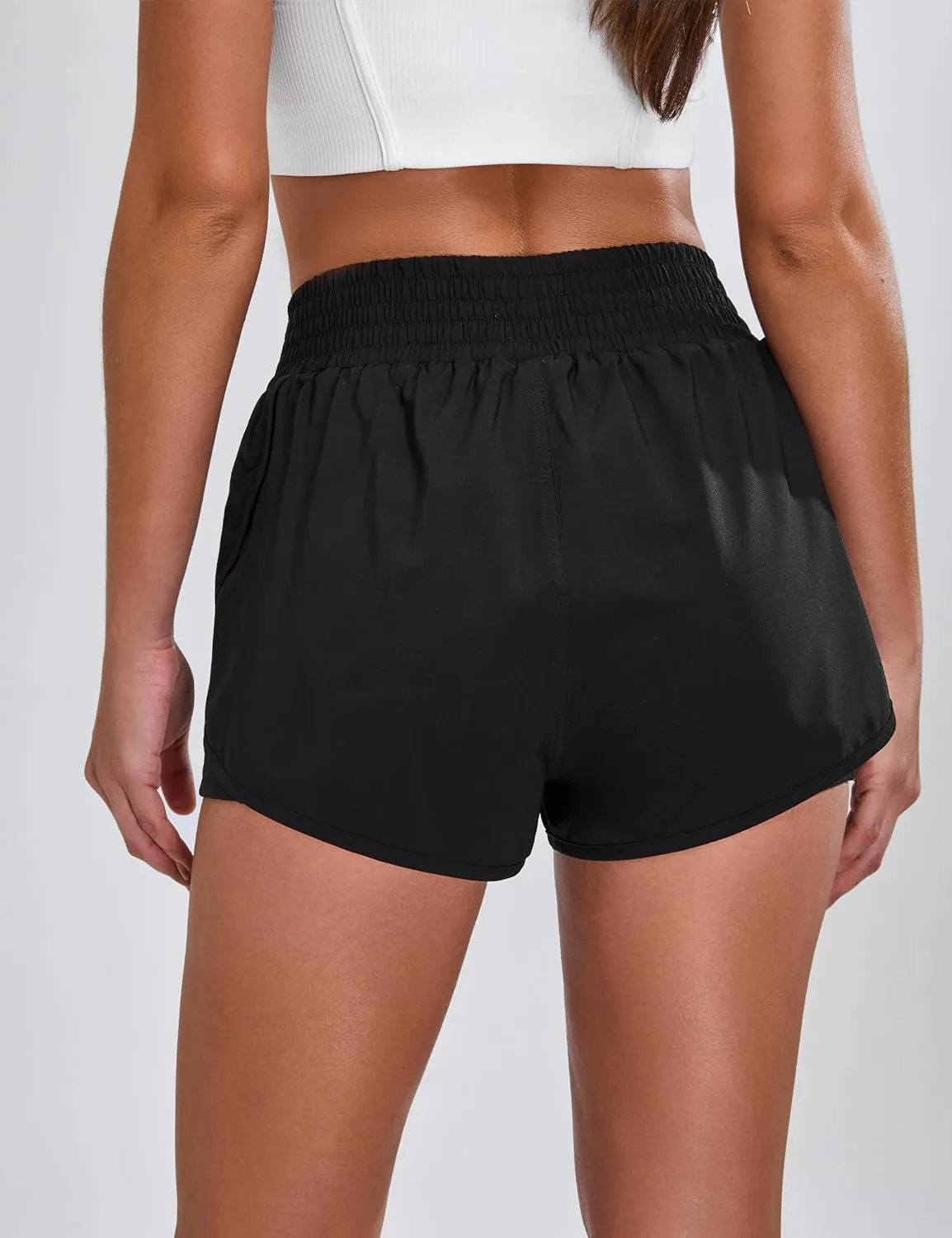 BMJL Womens Running Shorts High Waisted Side Pocket Athletic Shorts High Side Slit 2 in 1 Gym Shorts