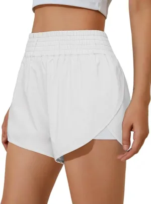 BMJL Womens Running Shorts High Waisted Side Pocket Athletic Shorts High Side Slit 2 in 1 Gym Shorts