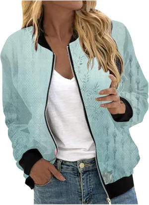 Bomber Jackets for Women 2024 Lightweight Casual Zip Up Stand Collar Coats Jacket Floral Graphic Outwear Fall Outfits