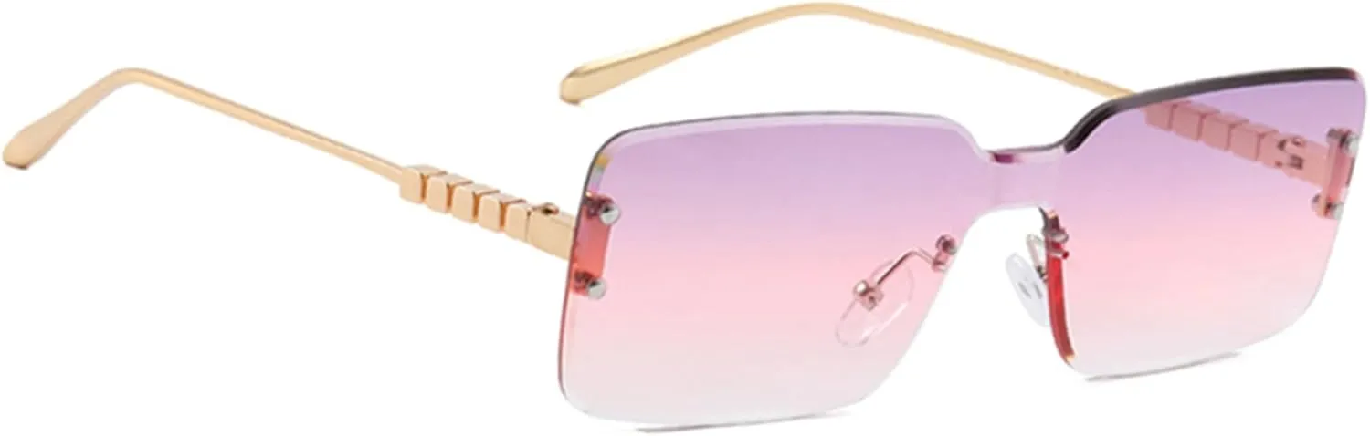 bullabulling Fashion Rimless Rectangle Sunglasses for Women Men Square Glasses Ultralight UV400 Eyewear Unisex