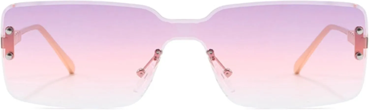 bullabulling Fashion Rimless Rectangle Sunglasses for Women Men Square Glasses Ultralight UV400 Eyewear Unisex