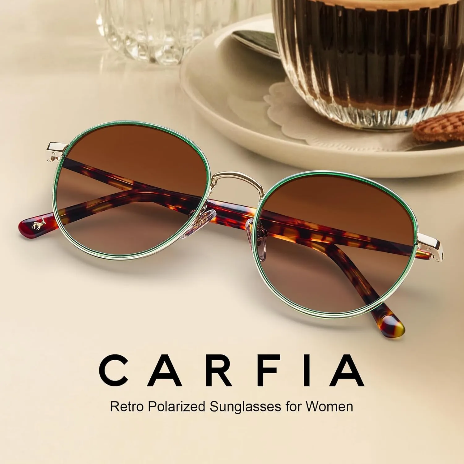 CARFIA Metal Acetate Polarized Sunglasses for Women UV400 Protection, Retro Small Round Anti-Glare Glasses Driving Shades