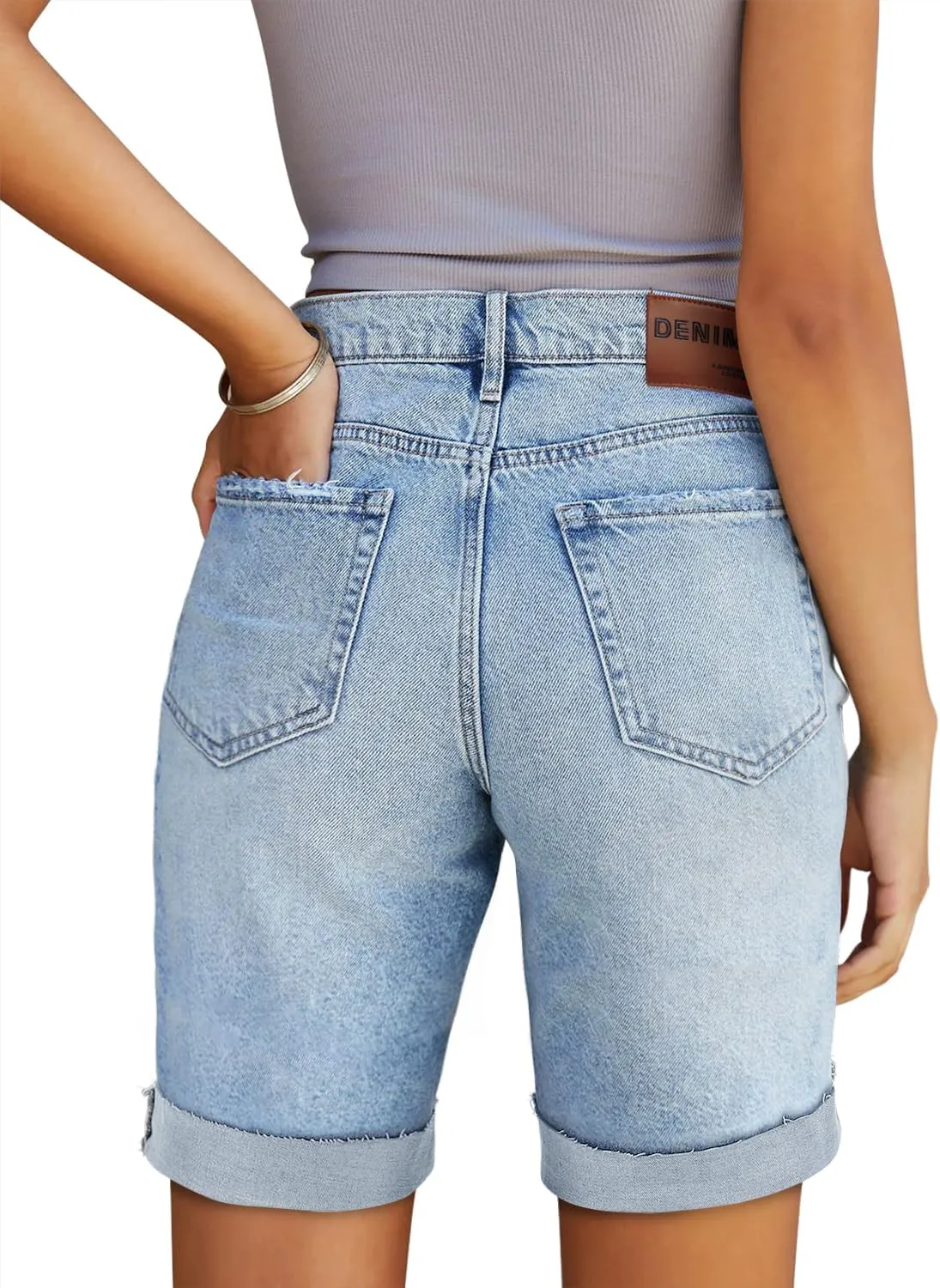 CHICZONE Womens Bermuda Jean Shorts Stretchy Mid Waisted Denim Shorts with Pockets