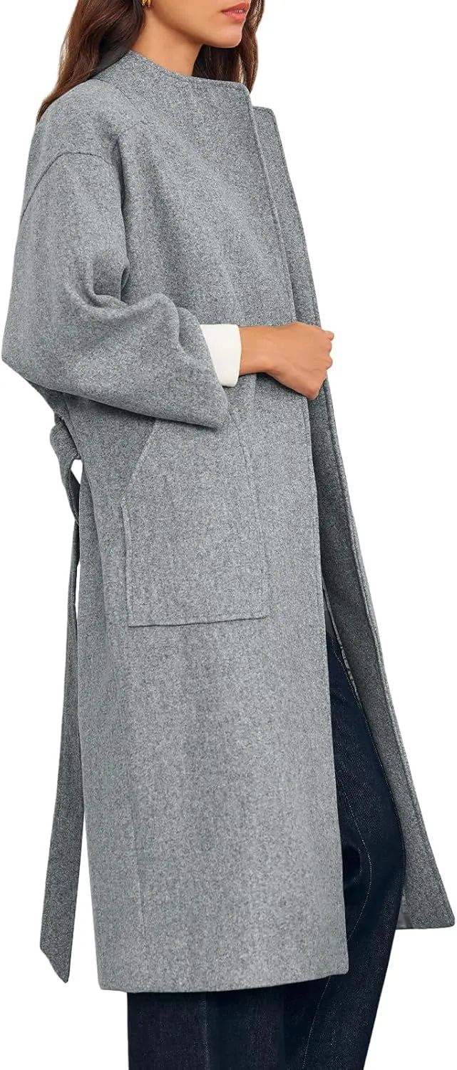 Cicy Bell Womens Long Pea Coats Oversized Wrap Wool Blend Trench Coats Winter Open Front Cardigan Overcoats