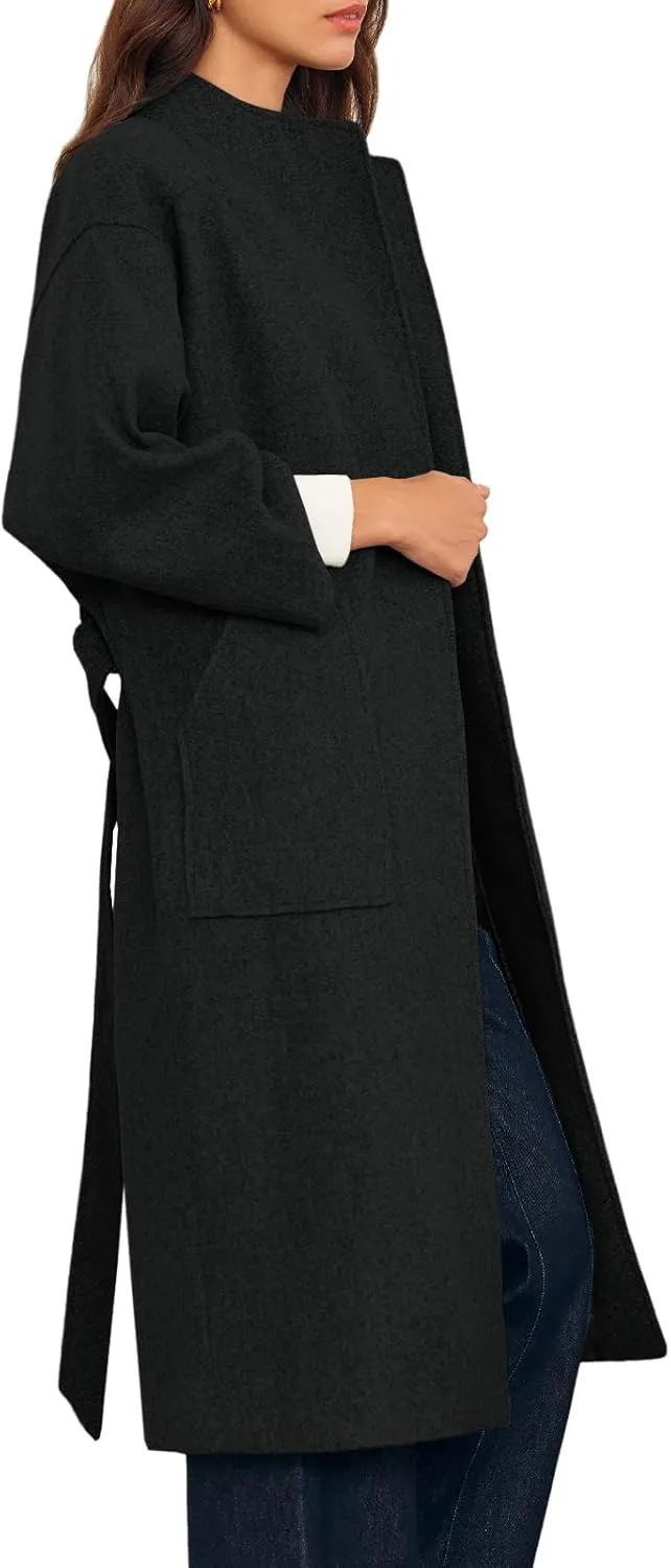 Cicy Bell Womens Long Pea Coats Oversized Wrap Wool Blend Trench Coats Winter Open Front Cardigan Overcoats