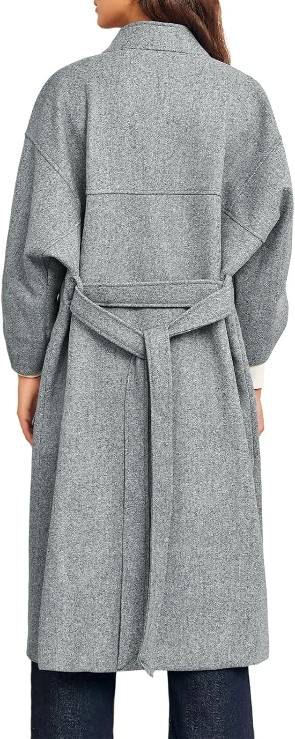 Cicy Bell Womens Long Pea Coats Oversized Wrap Wool Blend Trench Coats Winter Open Front Cardigan Overcoats