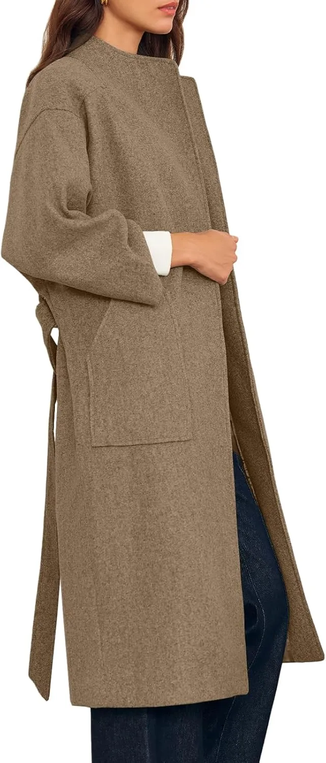 Cicy Bell Womens Long Pea Coats Oversized Wrap Wool Blend Trench Coats Winter Open Front Cardigan Overcoats