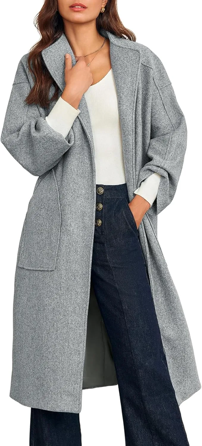 Cicy Bell Womens Long Pea Coats Oversized Wrap Wool Blend Trench Coats Winter Open Front Cardigan Overcoats
