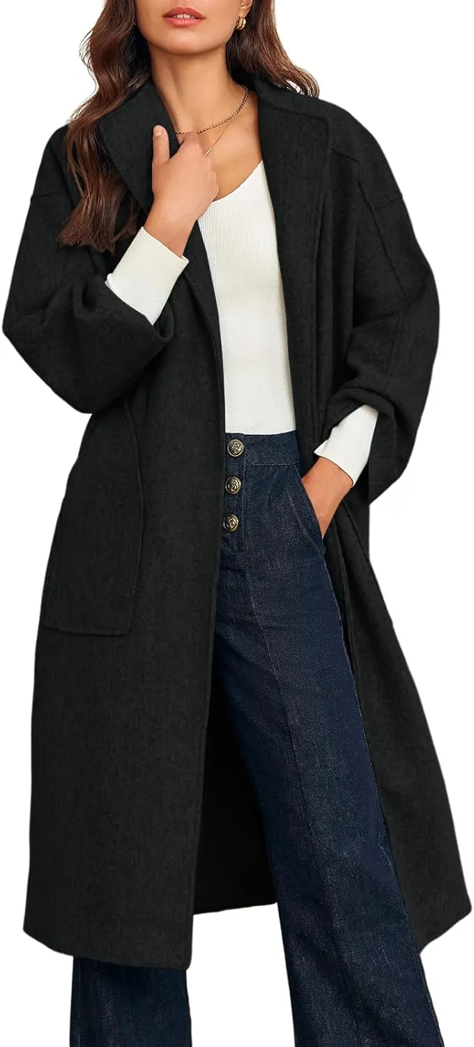 Cicy Bell Womens Long Pea Coats Oversized Wrap Wool Blend Trench Coats Winter Open Front Cardigan Overcoats