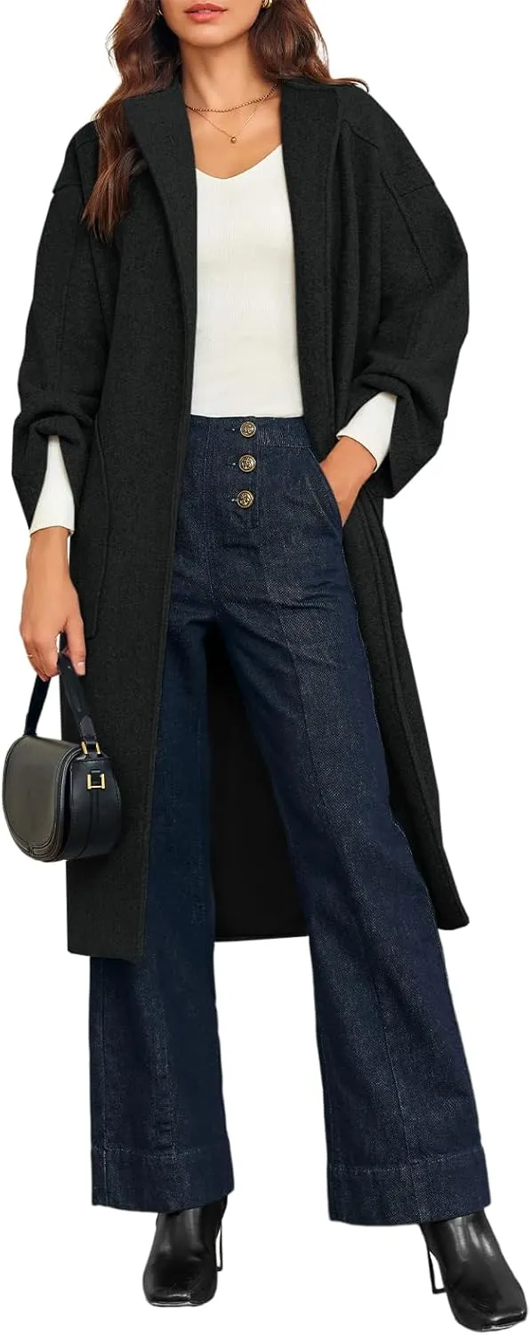 Cicy Bell Womens Long Pea Coats Oversized Wrap Wool Blend Trench Coats Winter Open Front Cardigan Overcoats