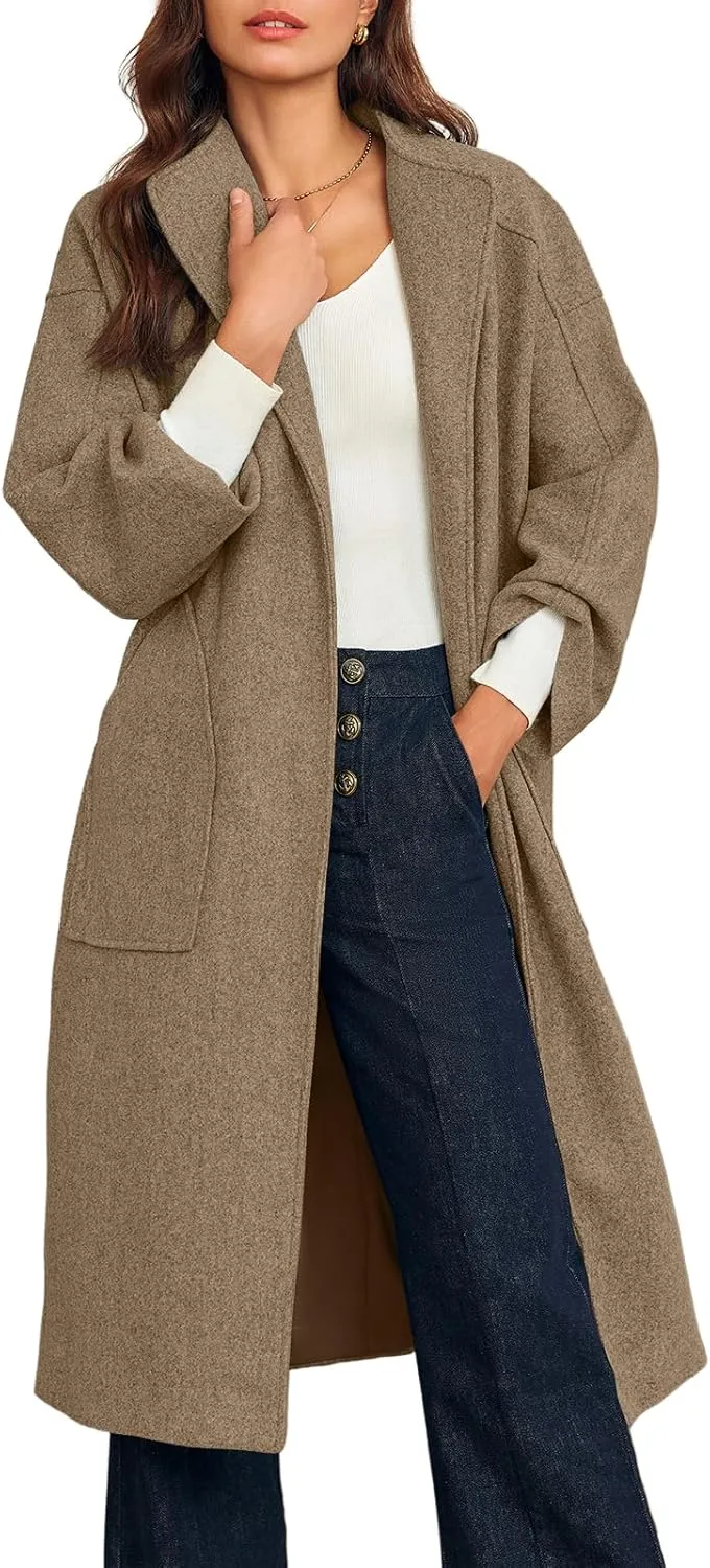 Cicy Bell Womens Long Pea Coats Oversized Wrap Wool Blend Trench Coats Winter Open Front Cardigan Overcoats
