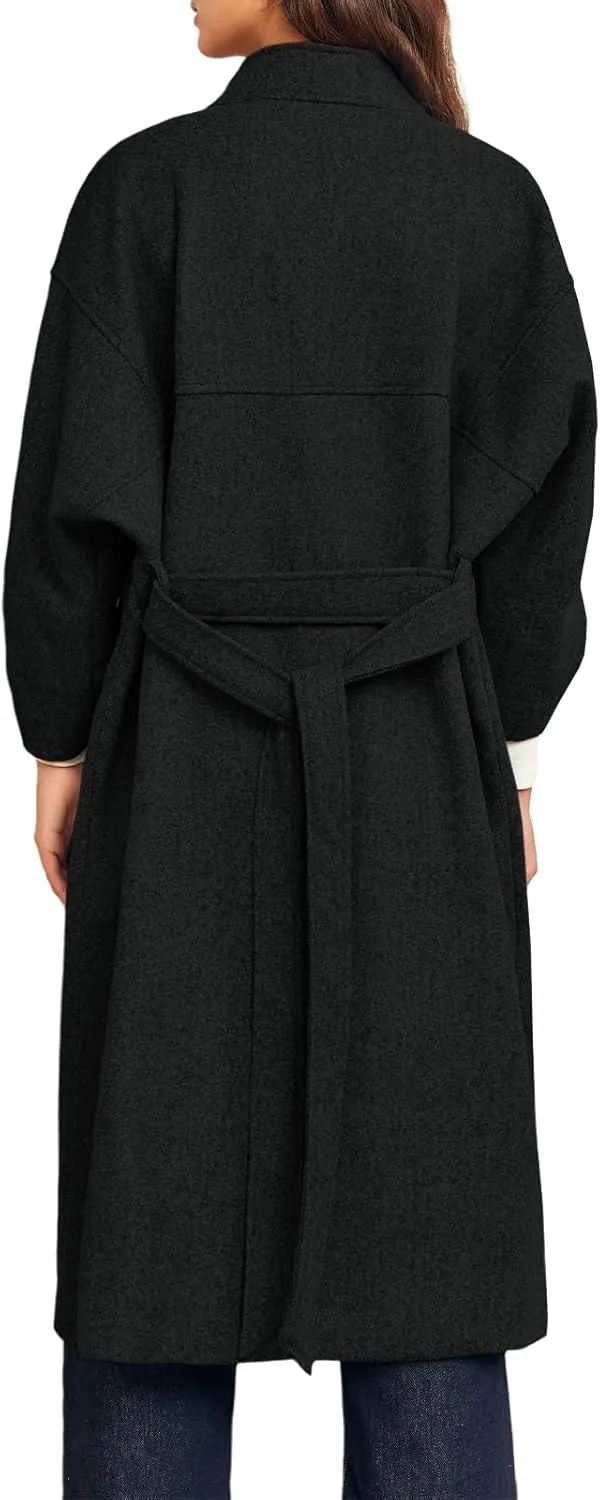 Cicy Bell Womens Long Pea Coats Oversized Wrap Wool Blend Trench Coats Winter Open Front Cardigan Overcoats