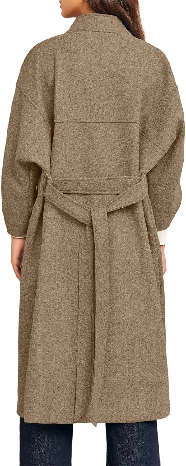 Cicy Bell Womens Long Pea Coats Oversized Wrap Wool Blend Trench Coats Winter Open Front Cardigan Overcoats