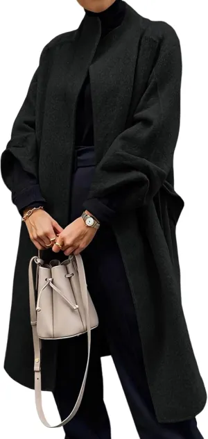 Cicy Bell Womens Long Pea Coats Oversized Wrap Wool Blend Trench Coats Winter Open Front Cardigan Overcoats