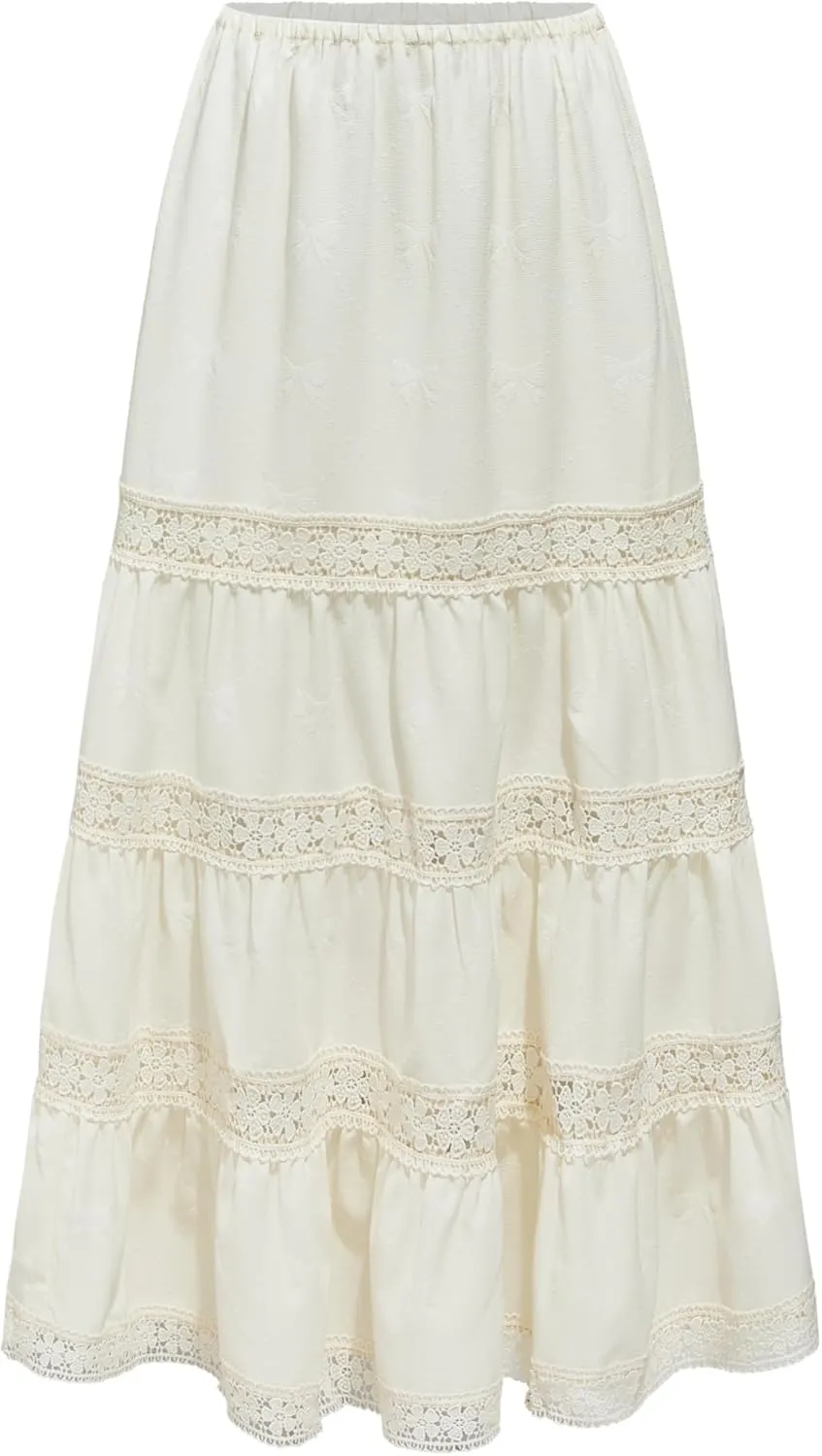 CIDER Santorini Beach Vacation Woven Mid Rise Floral Ruffle Hem Tiered Maxi Skirt