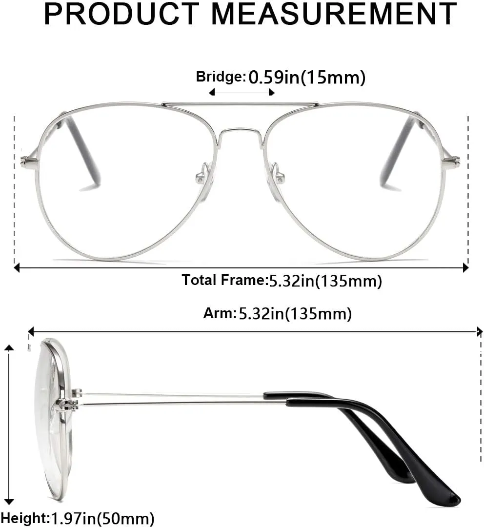 Clear Aviator Glasses Lens Premium Classic Metal Frame Eyeglasses