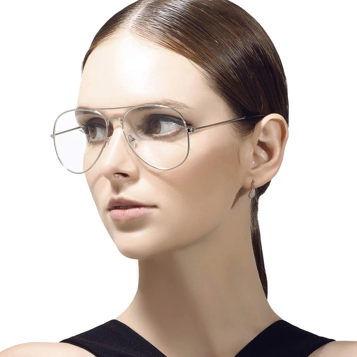 Clear Aviator Glasses Lens Premium Classic Metal Frame Eyeglasses