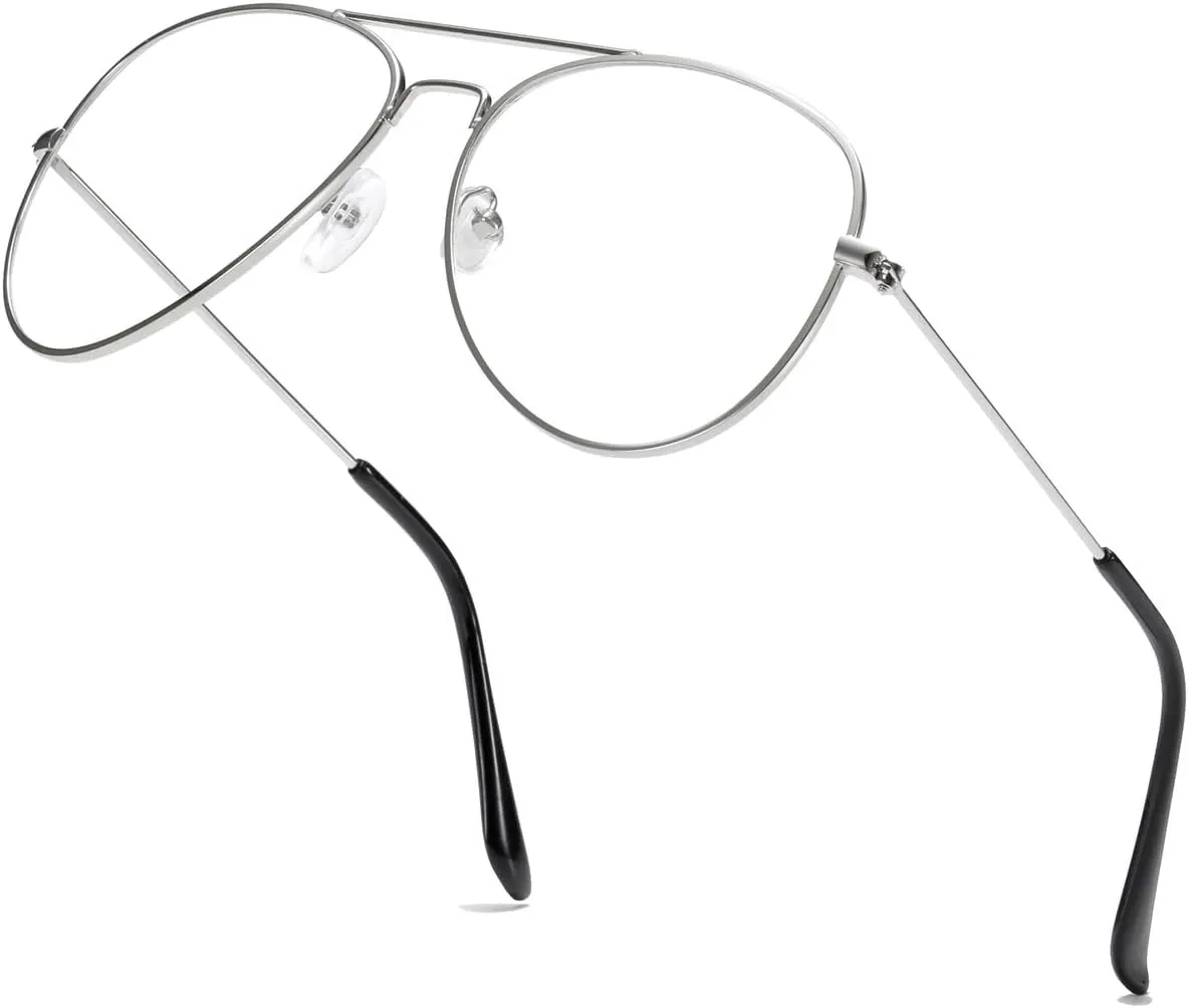 Clear Aviator Glasses Lens Premium Classic Metal Frame Eyeglasses