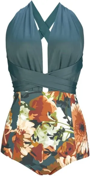 COCOSHIP Retro One Piece Backless Bather Swimsuit High Waisted Pin Up Swimwear(FBA)