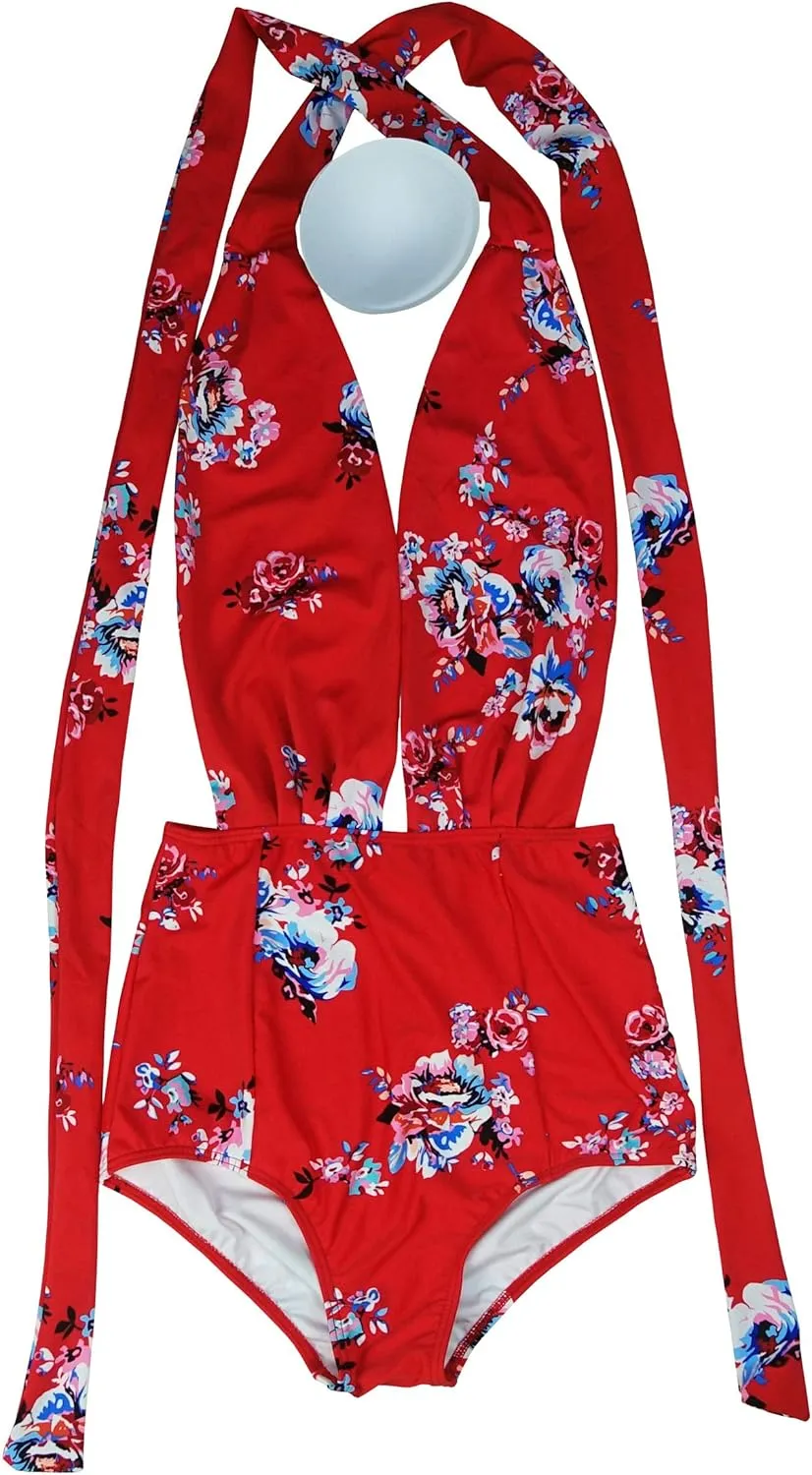 COCOSHIP Retro One Piece Backless Bather Swimsuit High Waisted Pin Up Swimwear(FBA)