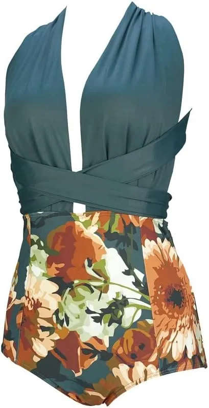 COCOSHIP Retro One Piece Backless Bather Swimsuit High Waisted Pin Up Swimwear(FBA)