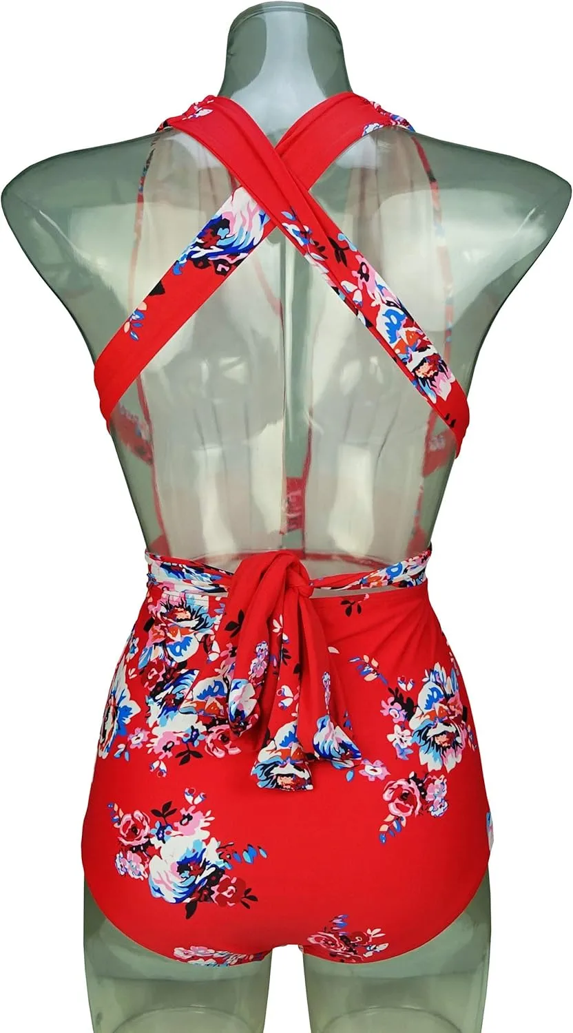 COCOSHIP Retro One Piece Backless Bather Swimsuit High Waisted Pin Up Swimwear(FBA)
