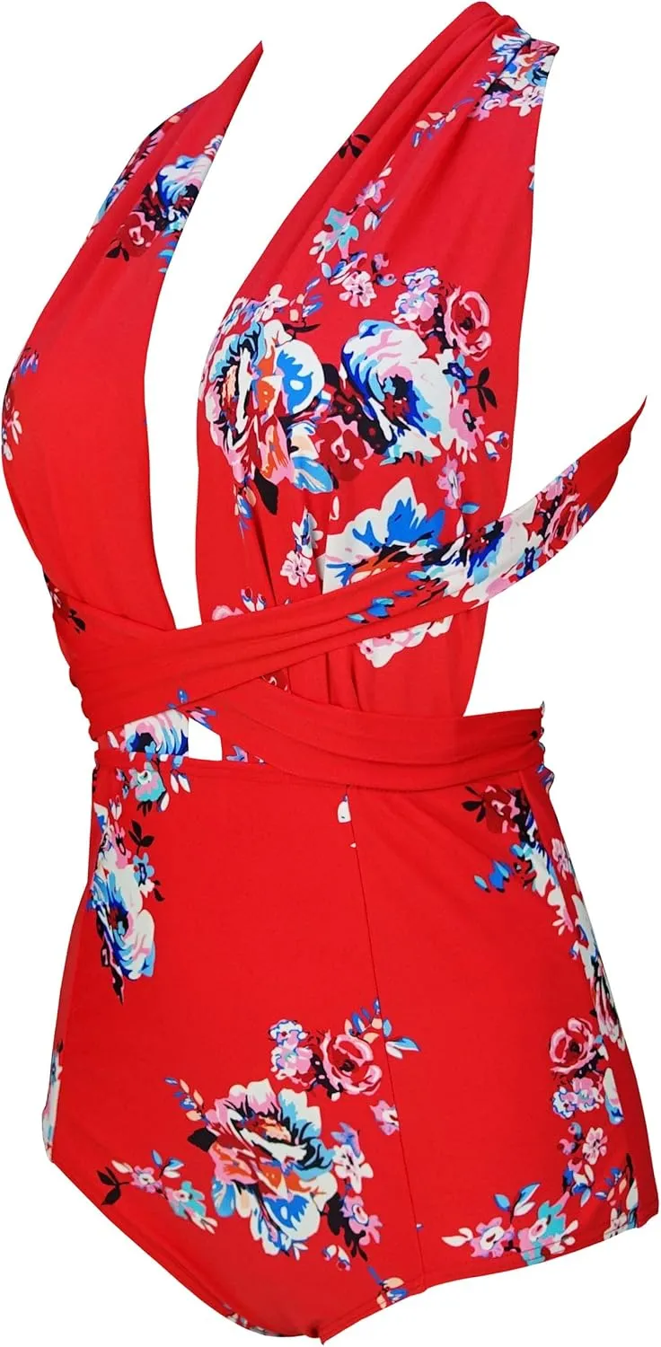COCOSHIP Retro One Piece Backless Bather Swimsuit High Waisted Pin Up Swimwear(FBA)