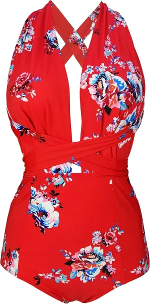 COCOSHIP Retro One Piece Backless Bather Swimsuit High Waisted Pin Up Swimwear(FBA)