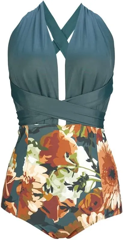 COCOSHIP Retro One Piece Backless Bather Swimsuit High Waisted Pin Up Swimwear(FBA)