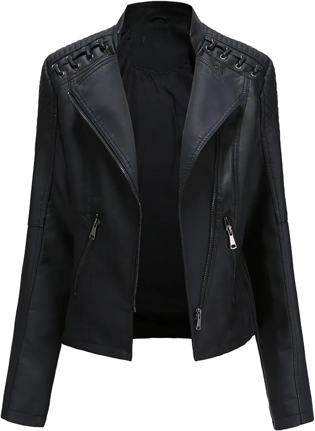 cooki Leather Jacket Women Zip Up Moto Biker Jacket Stand Collar Casual Short Jackets Women's Winter Bomber Jackets