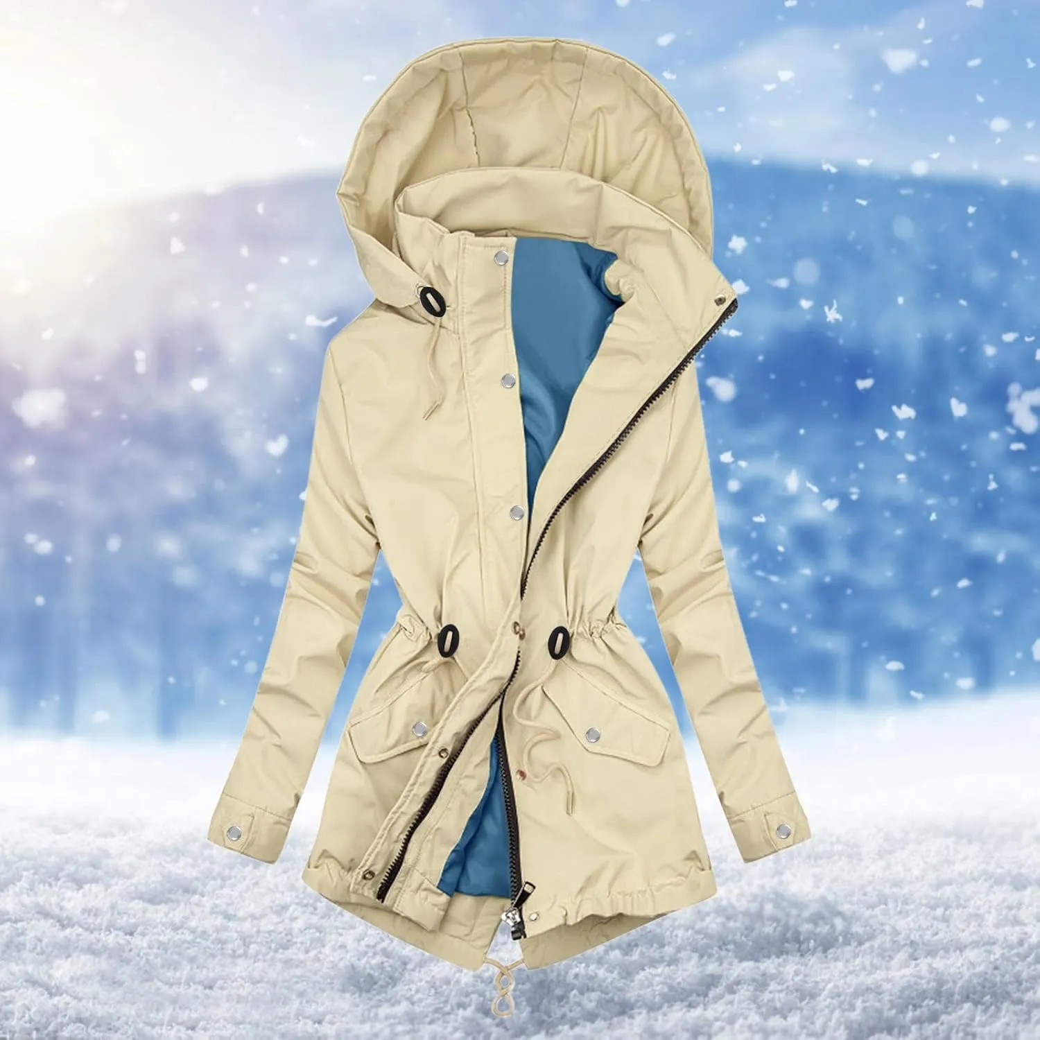 cooki Winter Coats for Women Lightweight Warm Thicken Jacket Cotton Coat with Removable Hood Down Coats Puffer Jackets