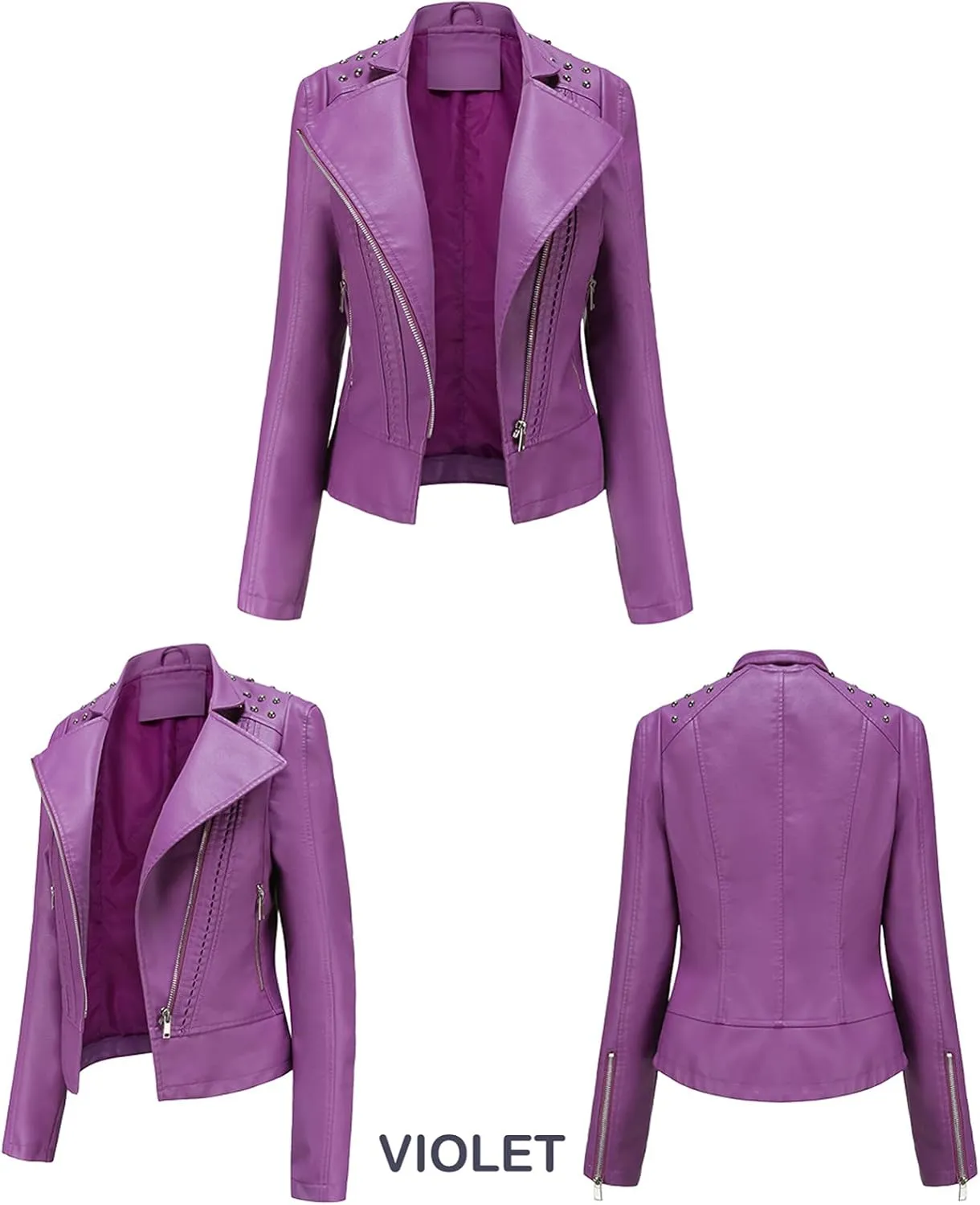 cooki Womens Fashion Slim Fit Zip up Faux Leather Biker Jacket Faux Leather Moto Jacket Casual Short PU Biker Coats