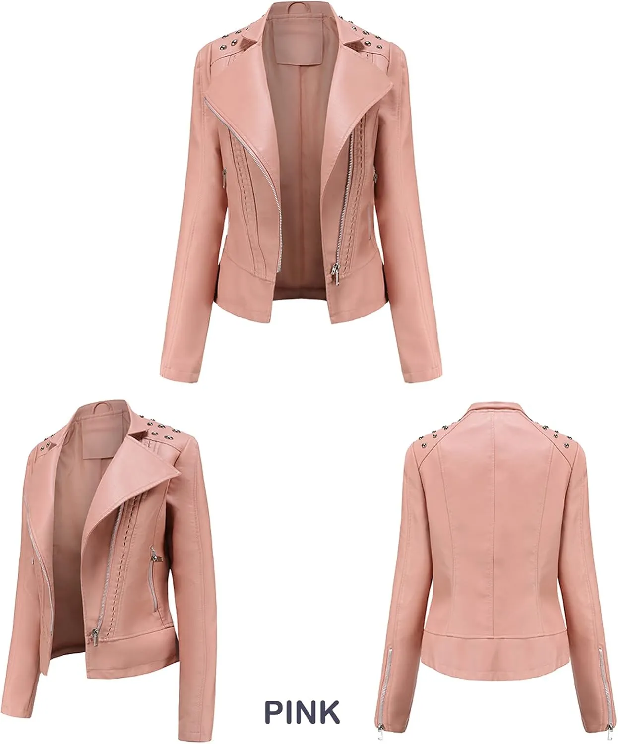 cooki Womens Fashion Slim Fit Zip up Faux Leather Biker Jacket Faux Leather Moto Jacket Casual Short PU Biker Coats