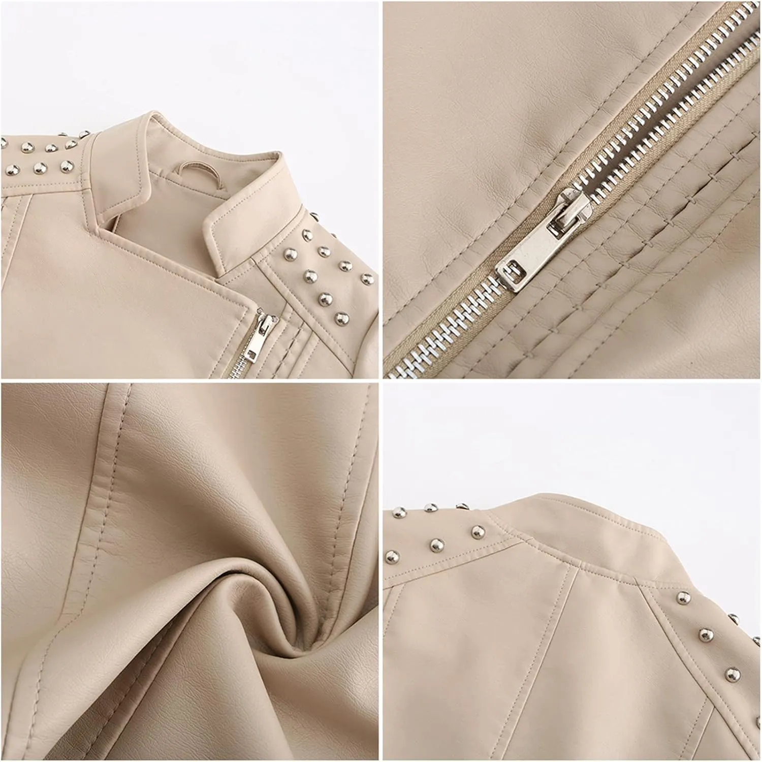 cooki Womens Fashion Slim Fit Zip up Faux Leather Biker Jacket Faux Leather Moto Jacket Casual Short PU Biker Coats