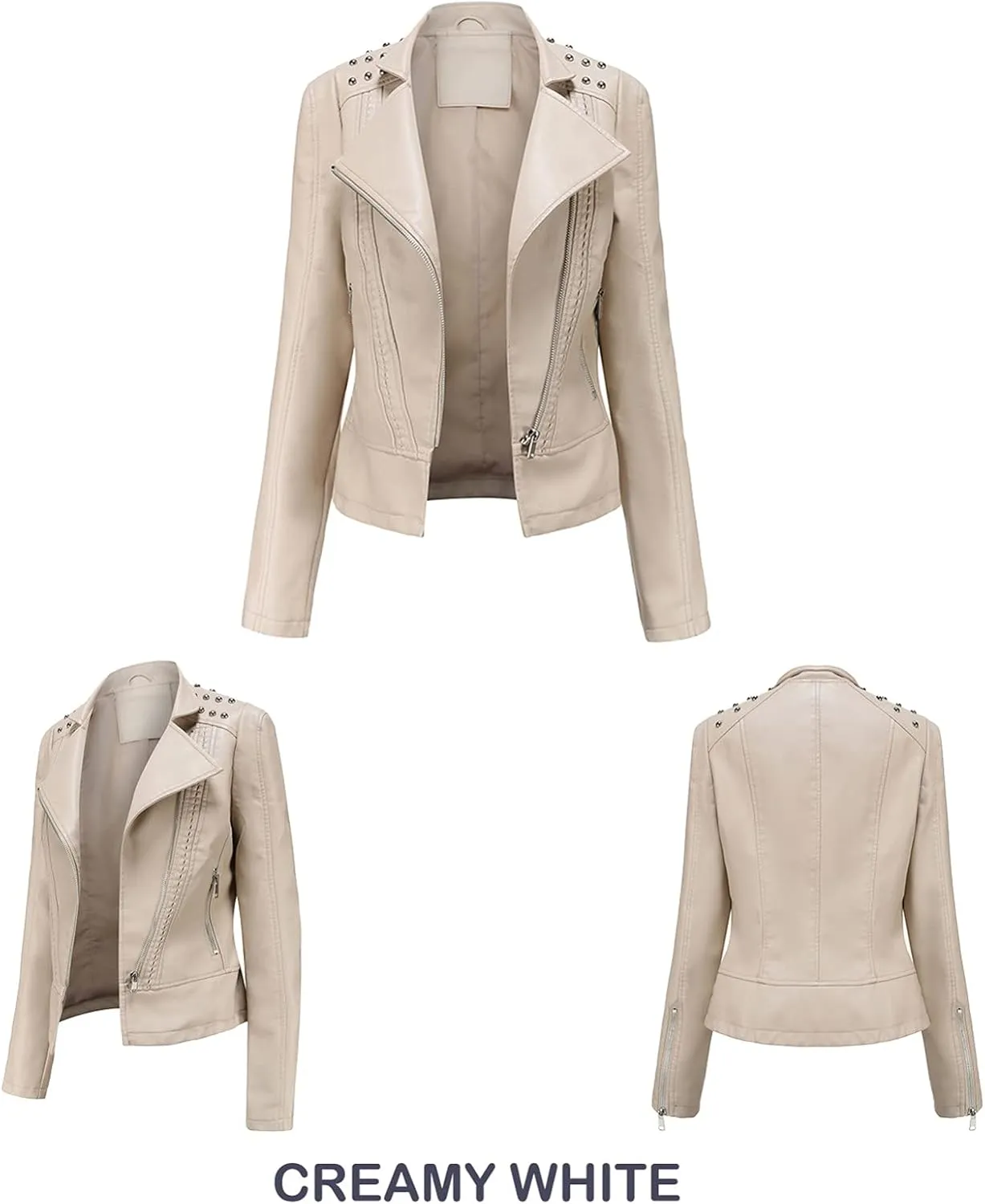 cooki Womens Fashion Slim Fit Zip up Faux Leather Biker Jacket Faux Leather Moto Jacket Casual Short PU Biker Coats