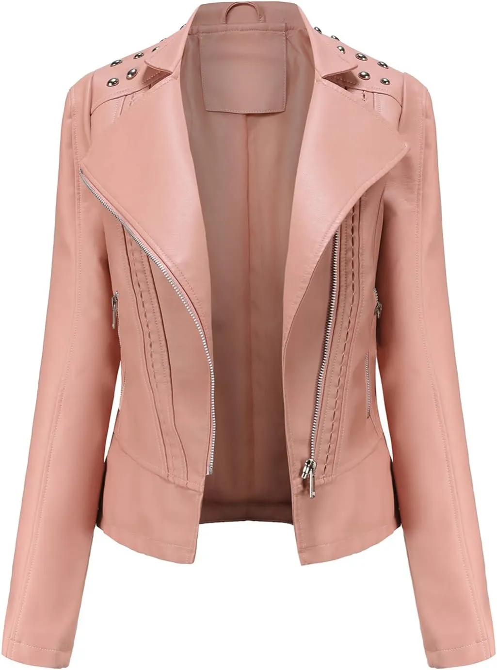 cooki Womens Fashion Slim Fit Zip up Faux Leather Biker Jacket Faux Leather Moto Jacket Casual Short PU Biker Coats