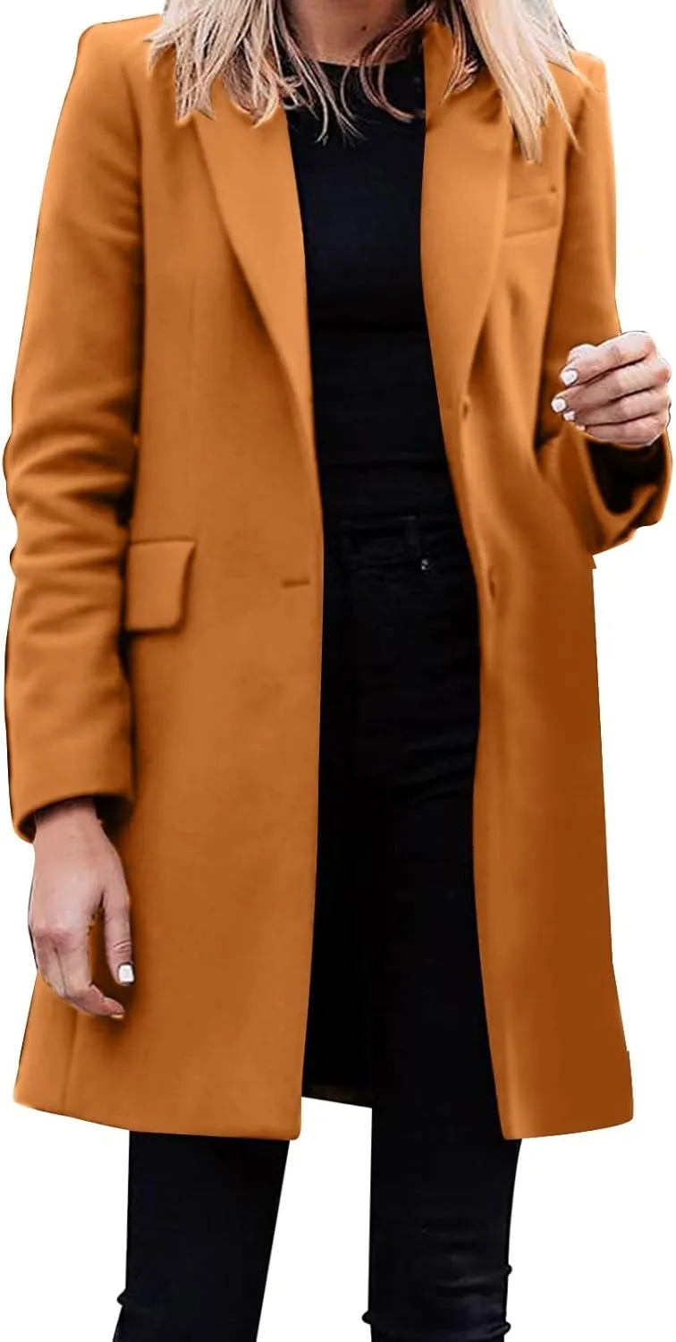 cooki womens winter coats Wool Blend Trench Coats Lapel Pea Coat Plus Size Long Jackets Double Breasted Peacoats Overcoat