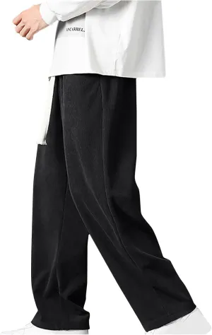 Cotton Men's Wide Leg Casual Pants Elastic Relaxed Drawstring Comfy Lounge Minimalist Daily Home Travel Essentials