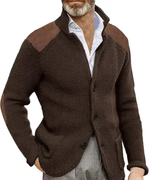 CRNTCEM Mens Cardigan Sweater Shawl Collar Button Down Warm Knitted Sweaters Plus Size Elbow Patch Winter Chunky Cardigans