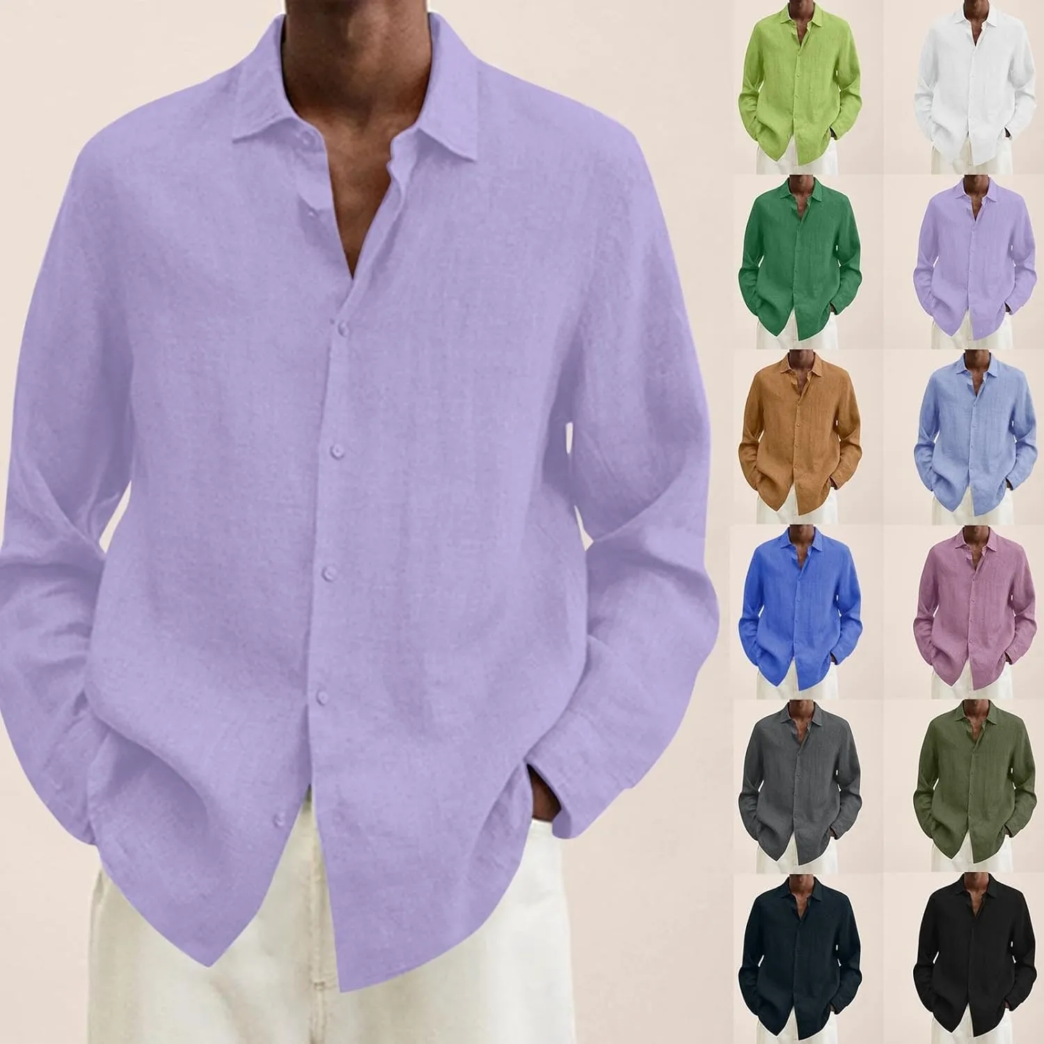 CRNTCEM Mens Cotton Linen Oversized Shirts Regular Fit Buttton Down Casual Teeshirts Lapel Collar Solid Summer Beach Blouses