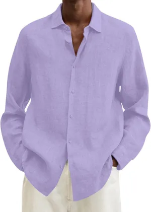 CRNTCEM Mens Cotton Linen Oversized Shirts Regular Fit Buttton Down Casual Teeshirts Lapel Collar Solid Summer Beach Blouses