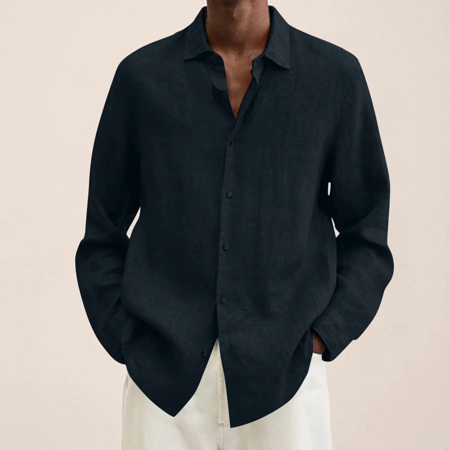 CRNTCEM Mens Cotton Linen Oversized Shirts Regular Fit Buttton Down Casual Teeshirts Lapel Collar Solid Summer Beach Blouses