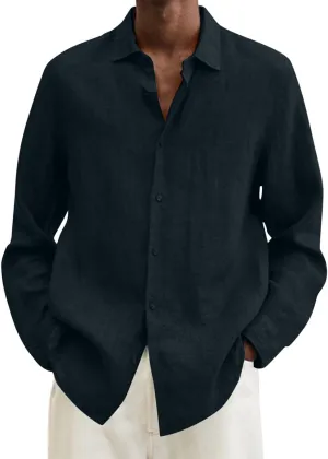 CRNTCEM Mens Cotton Linen Oversized Shirts Regular Fit Buttton Down Casual Teeshirts Lapel Collar Solid Summer Beach Blouses