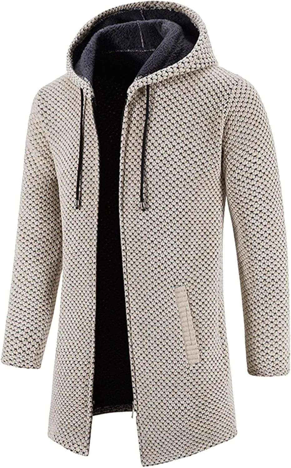 CRNTCEM Mens Long Cardigan Hoodies Winter Fleece Lined Warm Knitted Sweater Coats Full Zipper Open Front Drape Cape Overcoat