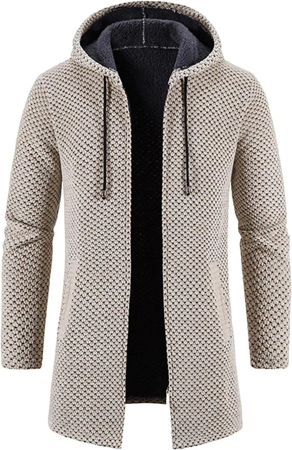 CRNTCEM Mens Long Cardigan Hoodies Winter Fleece Lined Warm Knitted Sweater Coats Full Zipper Open Front Drape Cape Overcoat