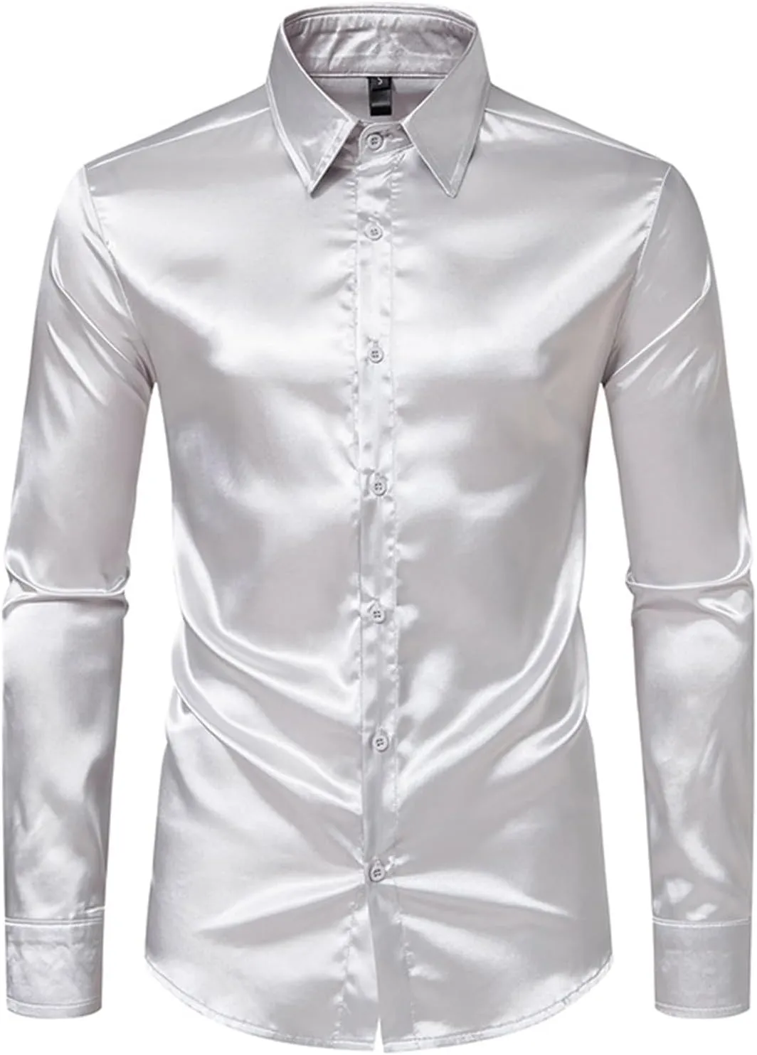CRNTCEM Men's Luxury Dress Shirt Button Down Shiny Silk Like Satin Long Sleeve Regular Fit Slim Fit Wedding Party Prom Shirts