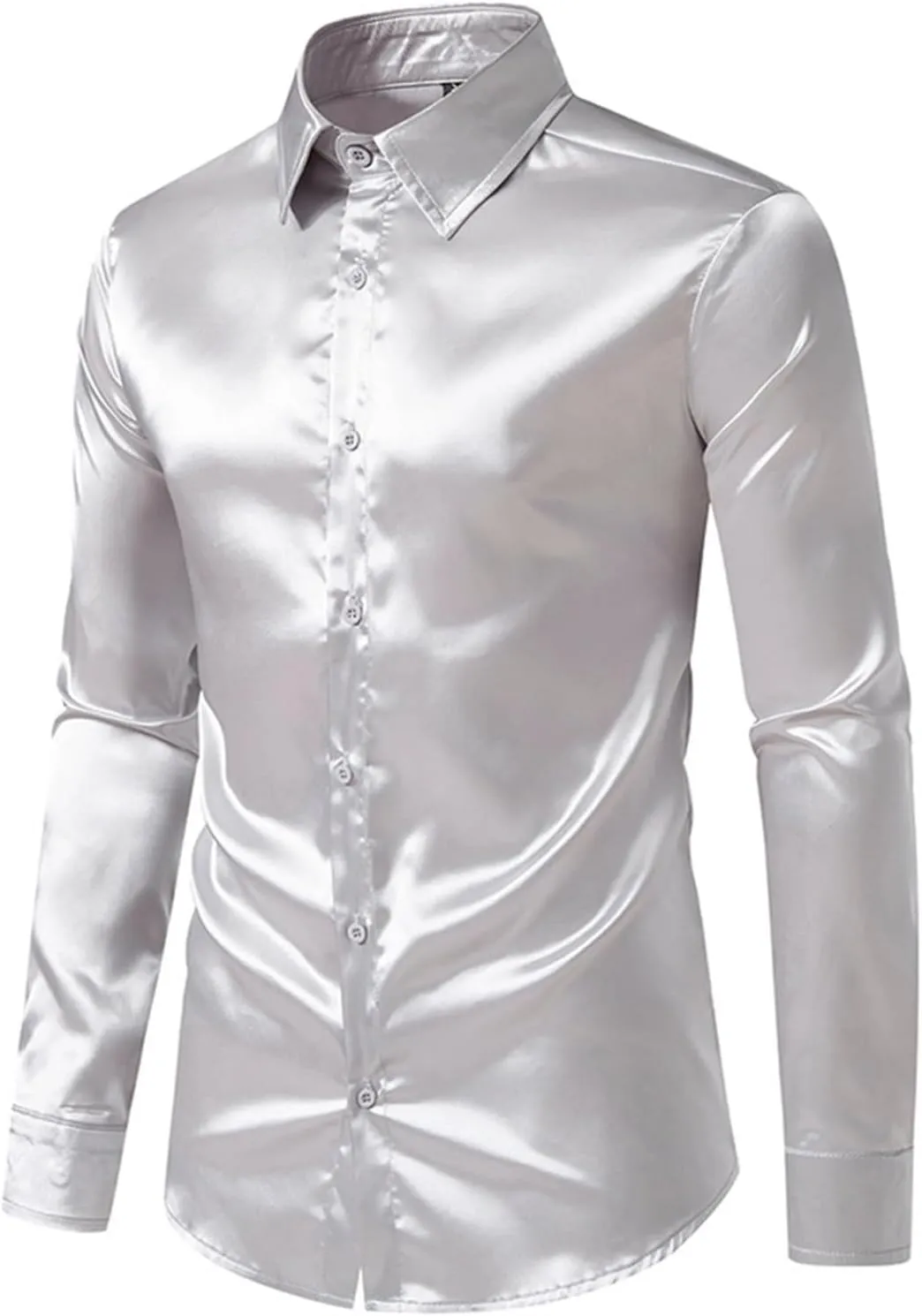 CRNTCEM Men's Luxury Dress Shirt Button Down Shiny Silk Like Satin Long Sleeve Regular Fit Slim Fit Wedding Party Prom Shirts
