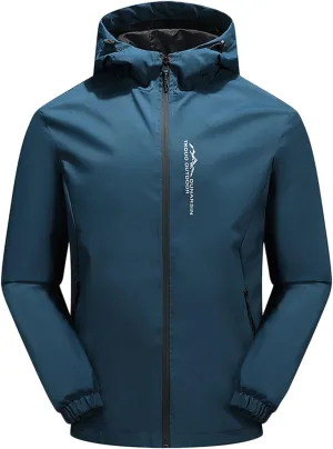 CRNTCEM Waterproof Hoodies Jacket for Men Plus Size Spring Fall Outdoor Travel Hiking Jacket Packable Rain Softshell Raincoat