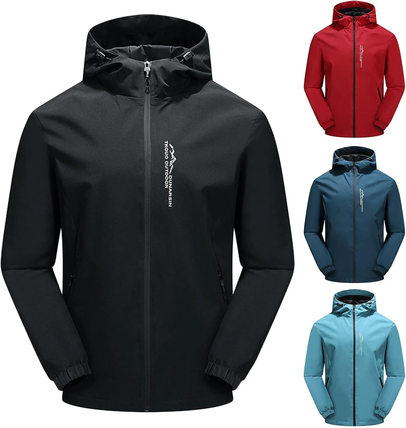 CRNTCEM Waterproof Hoodies Jacket for Men Plus Size Spring Fall Outdoor Travel Hiking Jacket Packable Rain Softshell Raincoat