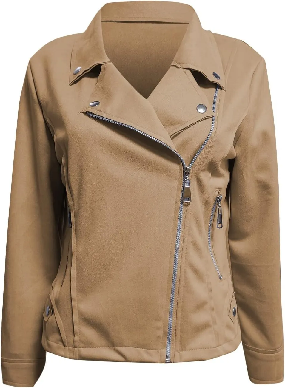 Cropped Biker Moto Jacket Women Faux Suede Motorcycle Jackets Lapel Zipper Slim Short Jacket Solid Long Sleeve Outwear